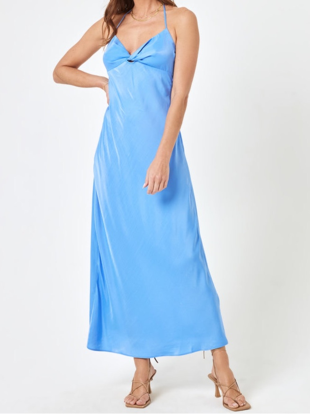 NWT | L*Space Blue Satin Maya Halter Sleeveless Dress Size Large $150 MSRP